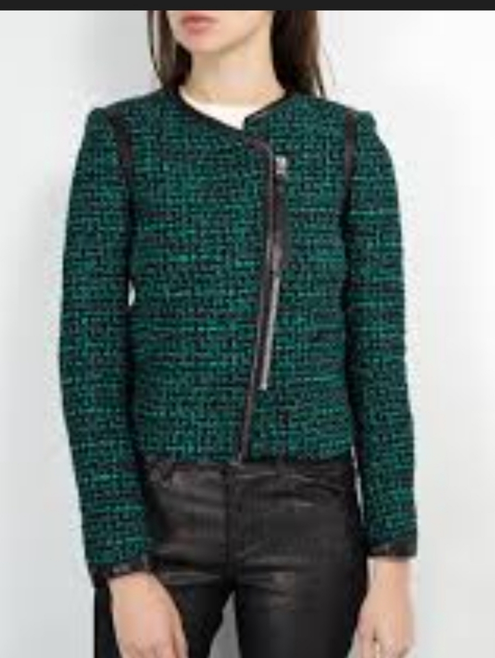 Dalia Collection Teal Tweed Blazer with Black Trim Dize 38